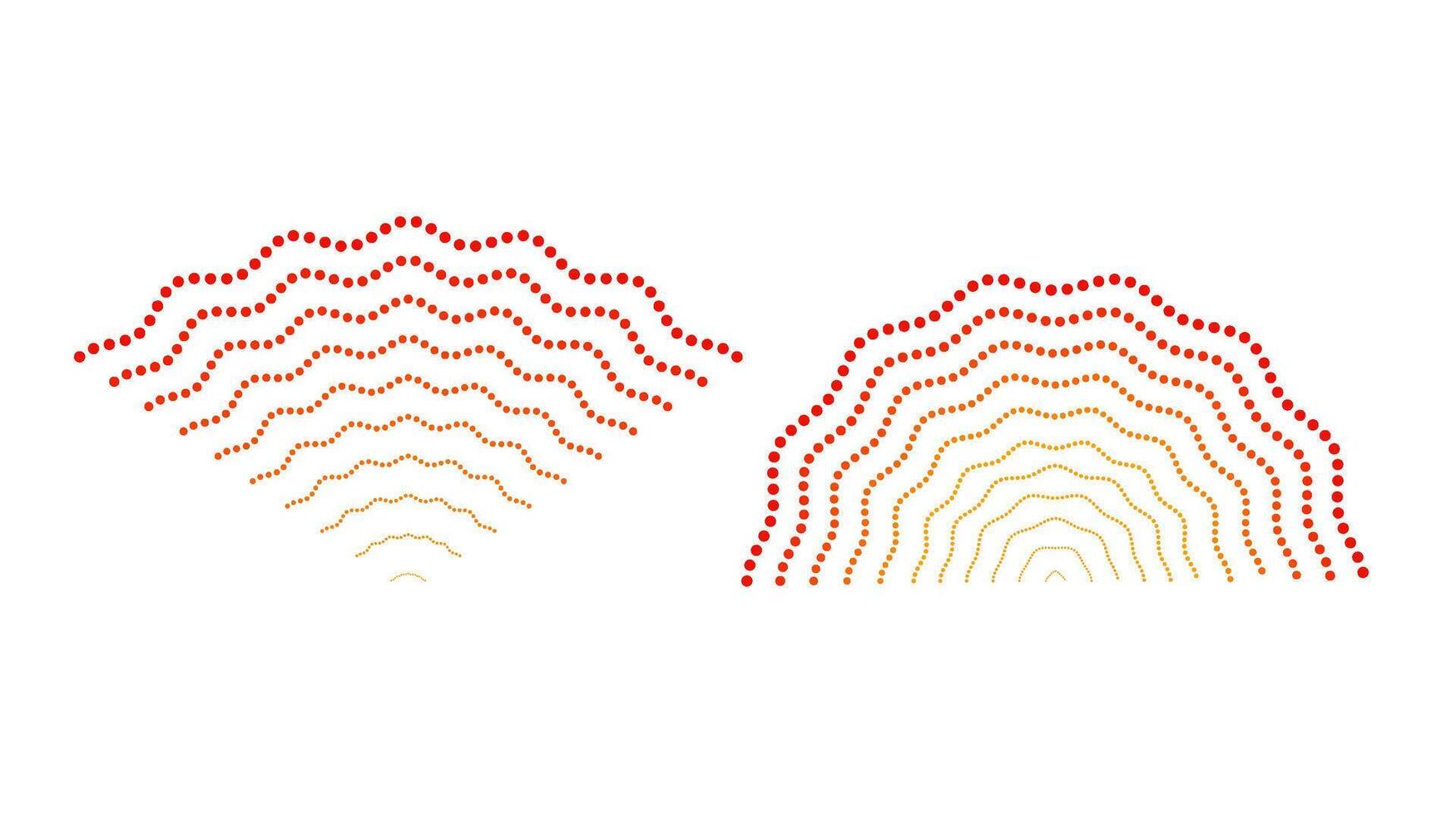 Red rippled doted signals. Sonar or sound wave lines. Epicentre, target, radar, vibration element concepts. Radio pulsating signal. vector