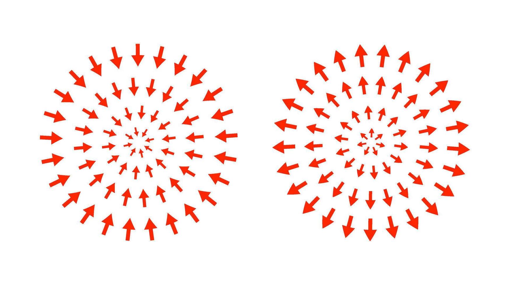 Red concentric arrows pointing to center. Epicenter, target, radar concept. Inward arrows. vector