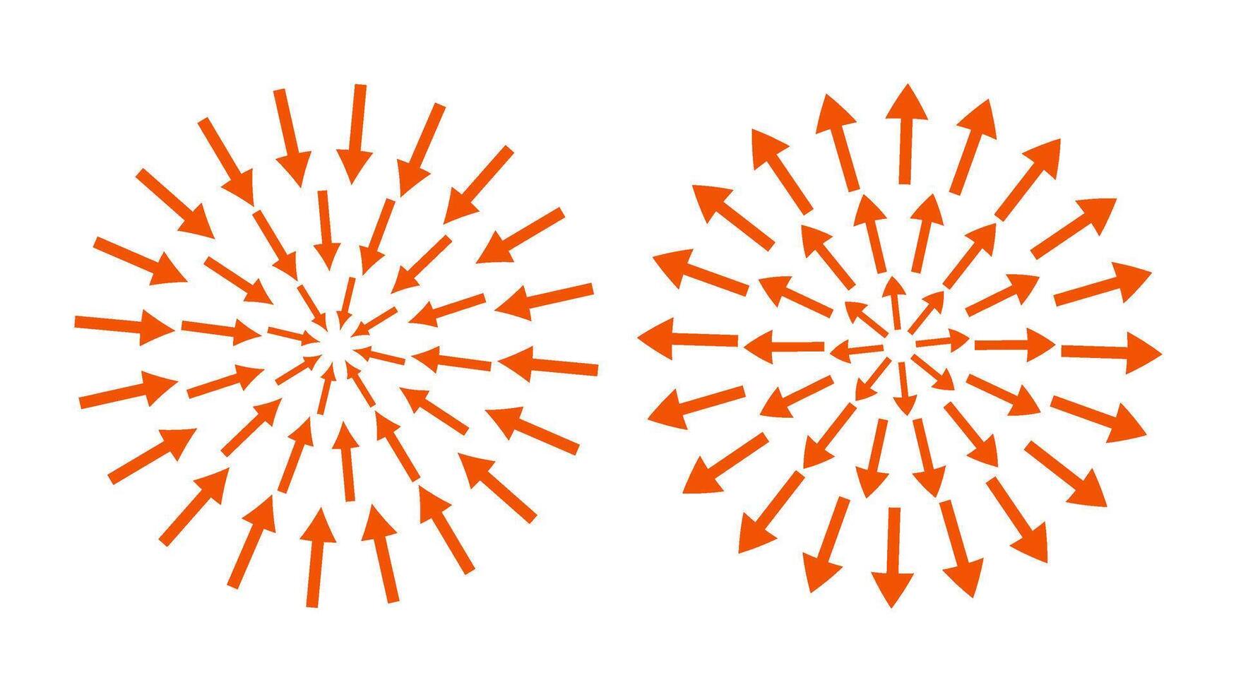 Red concentric arrows pointing inside and outside. Epicenter, target, radar concept. Inward arrows. vector