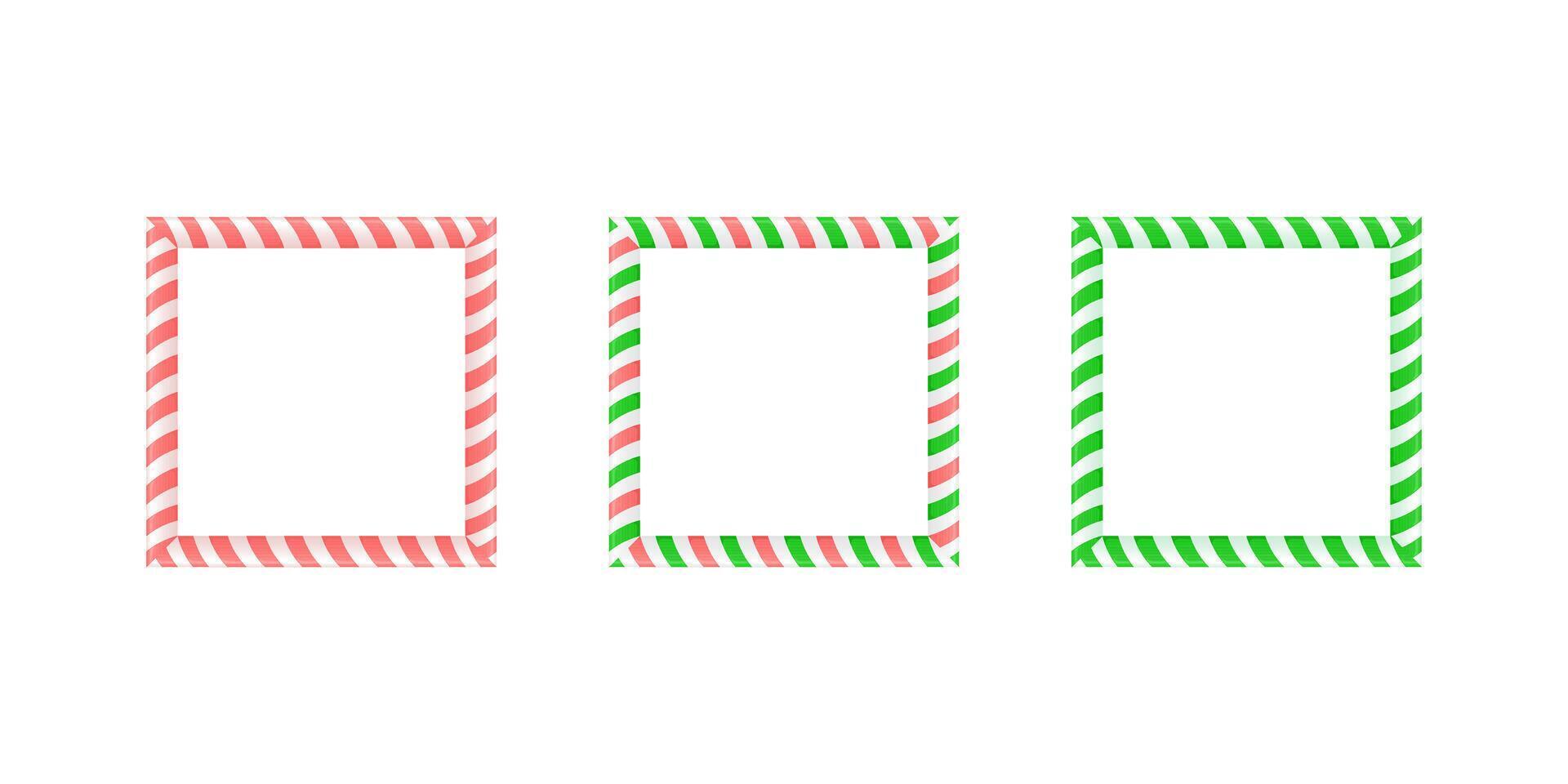 Christmas square frame set. Candy cane border with striped lollipop pattern. Xmas and new year template collection. vector