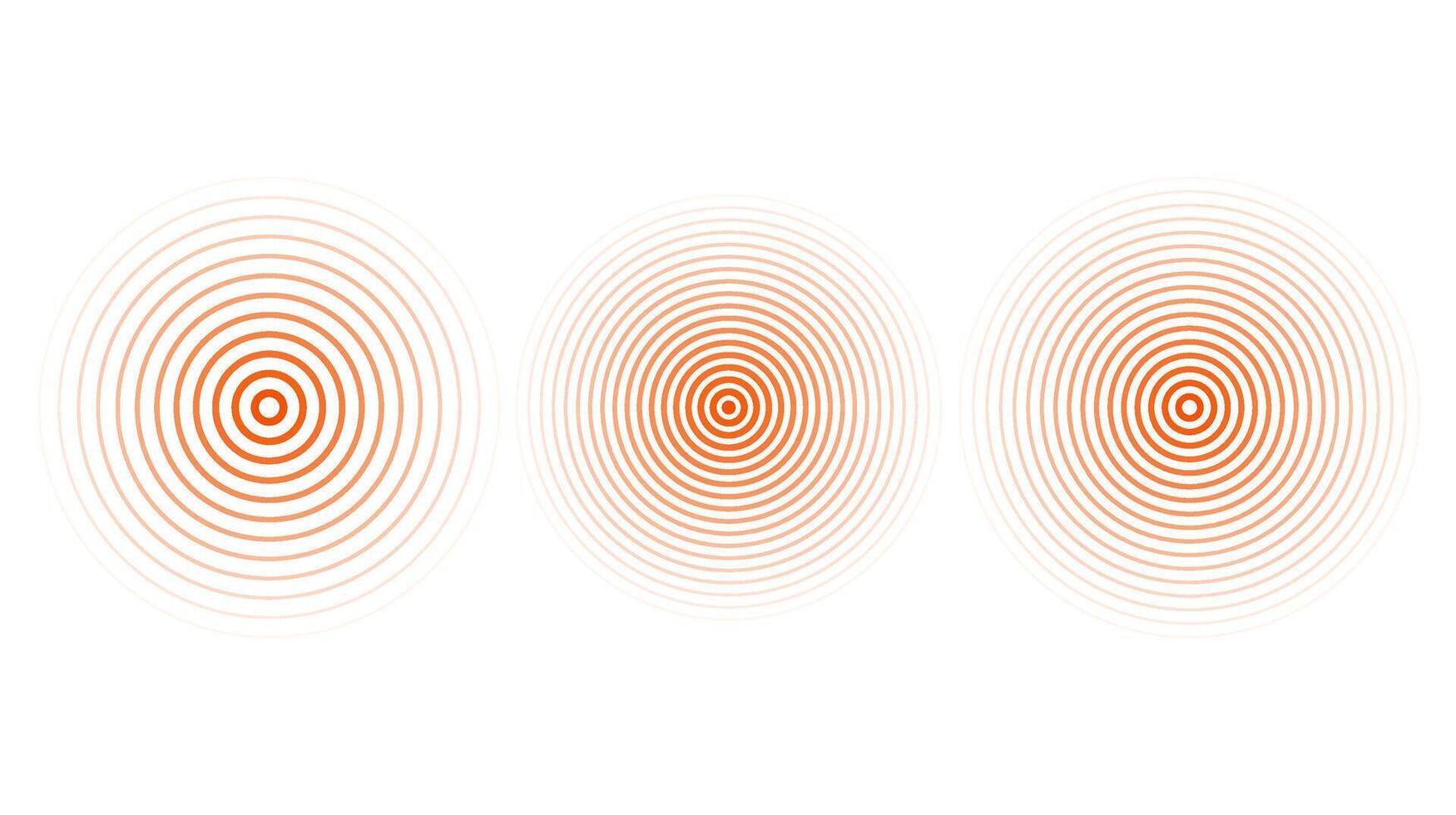 Red concentric ripple circles set. Sonar or sound wave rings collection. Epicentre, target, radar icon concept. Radial signal or vibration elements. vector