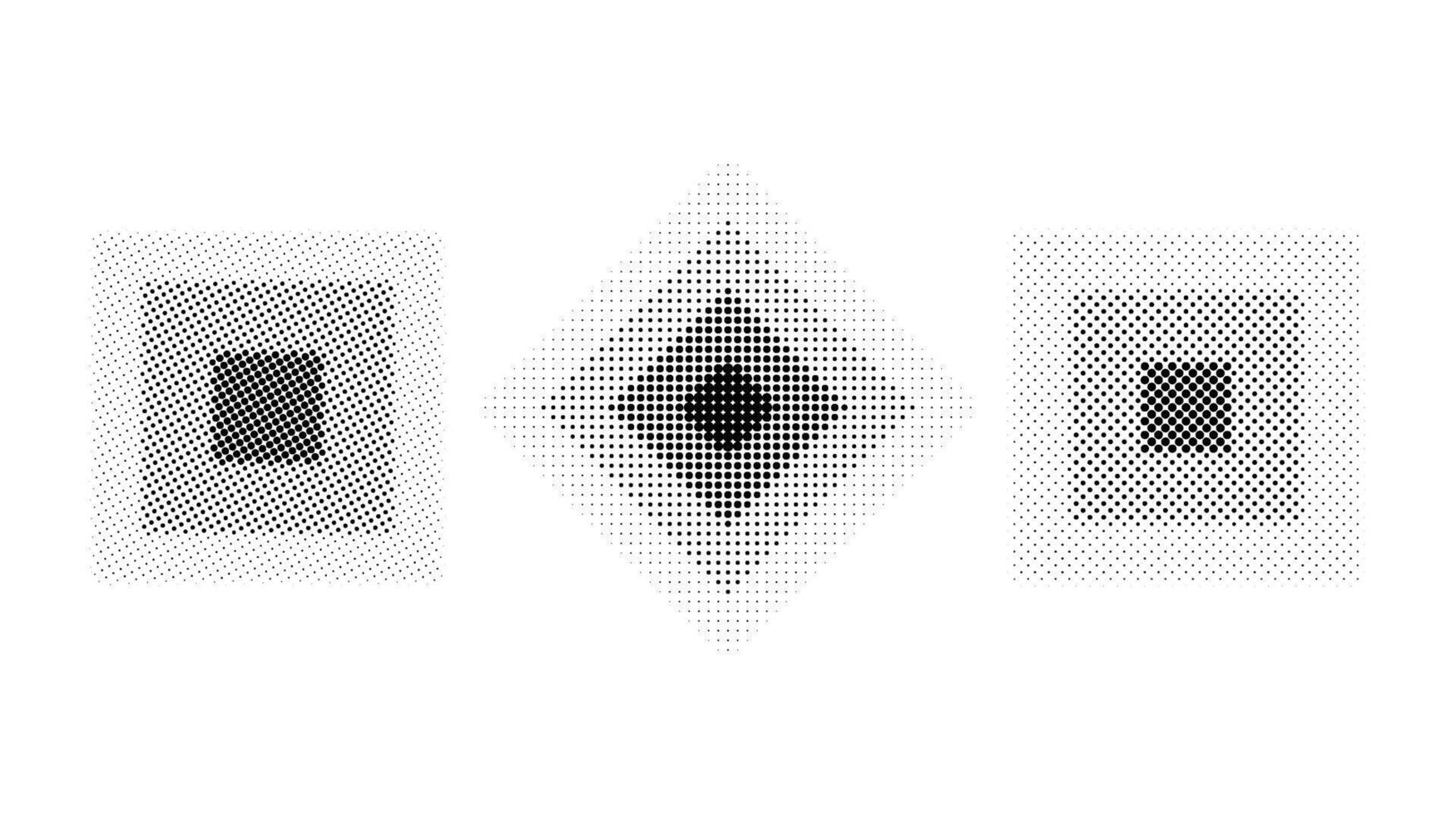 Halftone concentric square set. Comic texture rectangles collection. Dotted design elements collection. Abstract background. vector