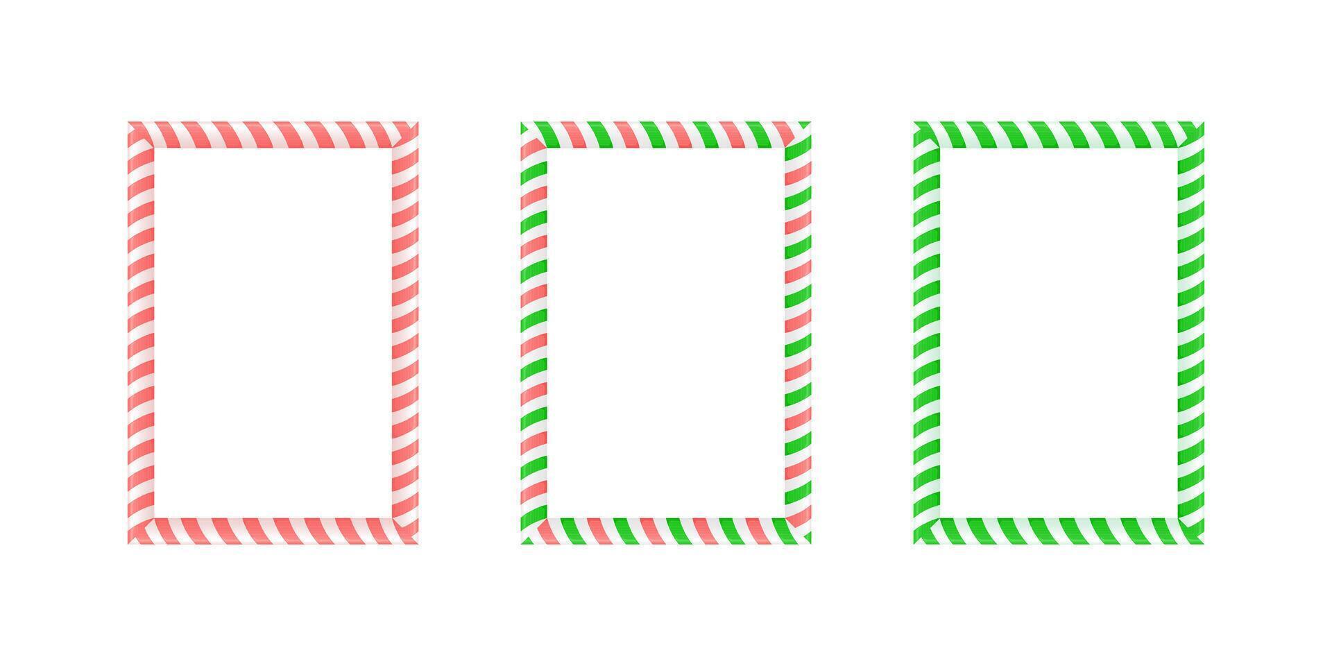Christmas rectangle frame set. Candy cane border with striped lollipop pattern. Xmas and new year template collection. vector