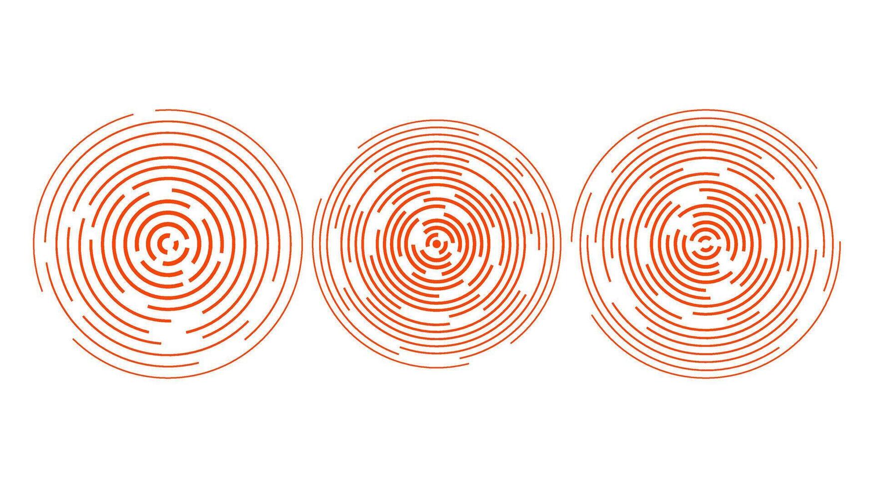 Red concentric ripple circles set. Sonar or sound wave rings collection. Epicentre, target, radar, vibration element concepts. Radial signal. vector