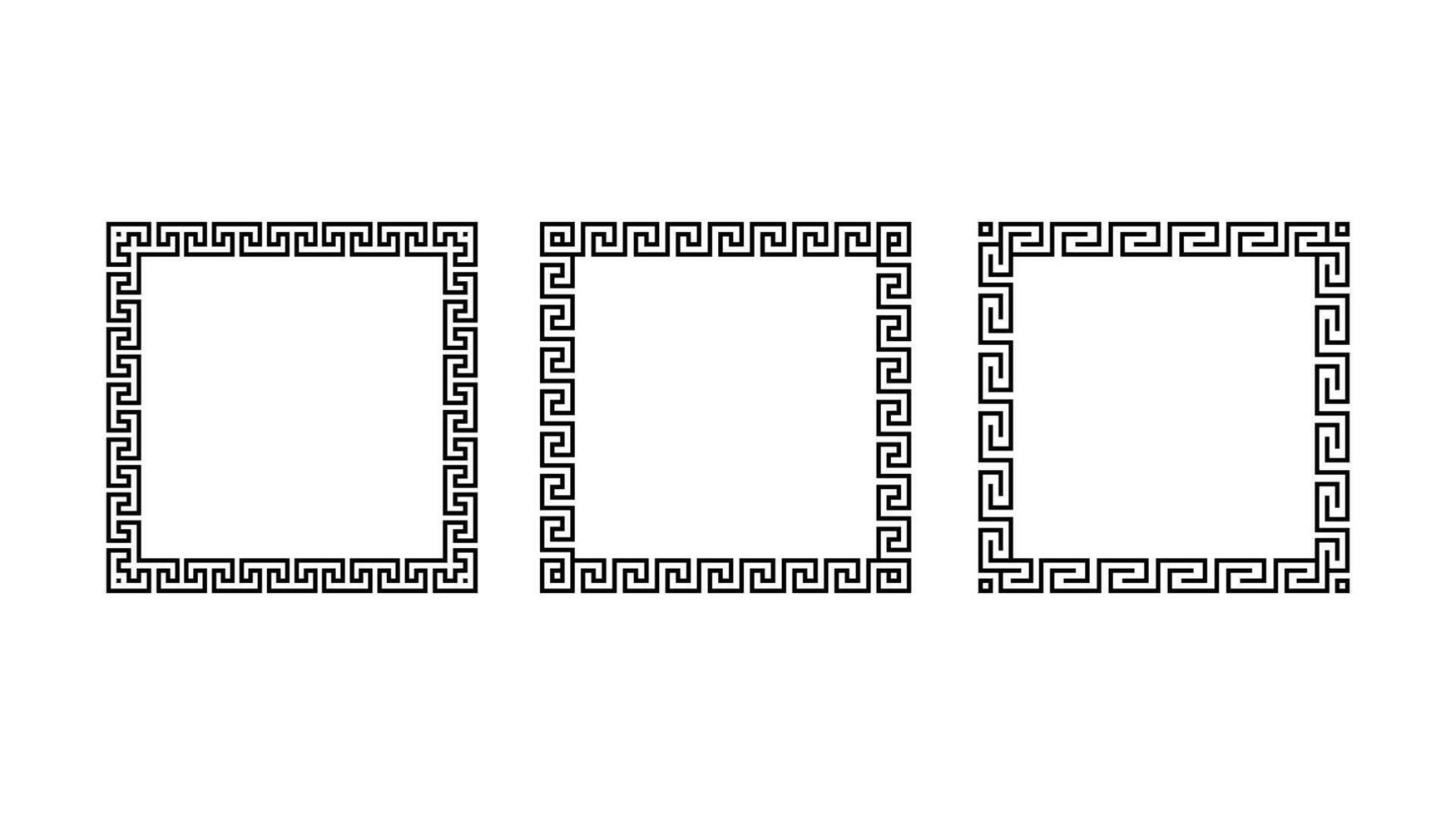 Greek ornament square frame set. Meander rectangle patterns collection. Ancient Greek fret borders. Geometric meandros motif. vector