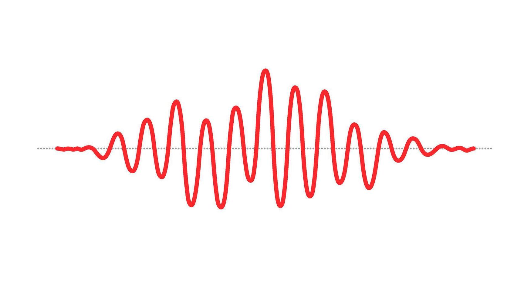 Red sinusoid impulse signal line. Black curve sound wave. Voice or music audio concept. Pulsating electronic radio graphic. vector