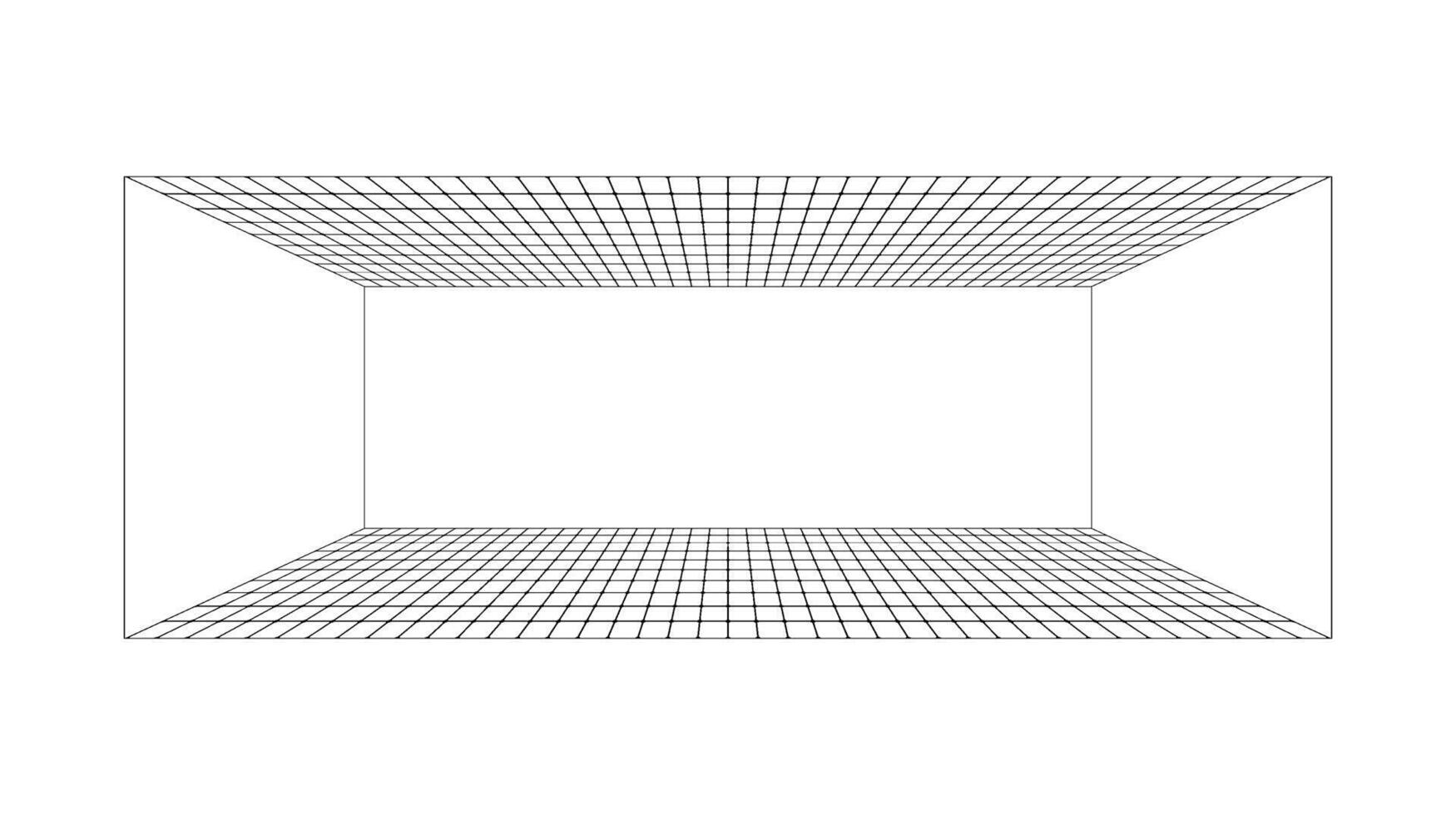 Perspective grid background. Rectangle wireframe room or box. Design element. vector