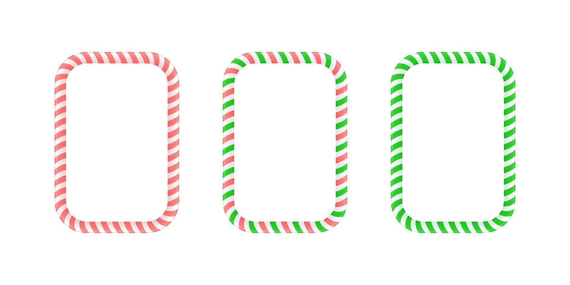 Christmas frame set. Candy cane border with striped lollipop pattern. Xmas and new year template collection. vector