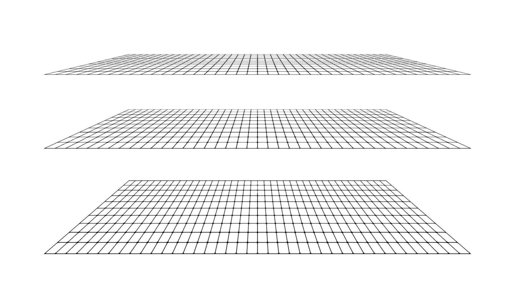 Flat grid surface set. Rectangle plane in different perspective. Different angles design elements collection. vector