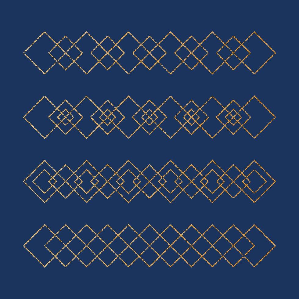 Gold geometric pattern element set. Golden foil embossed borders with shining effects. Vintage dotted glowing ornaments collection. Copper luxury design set. vector