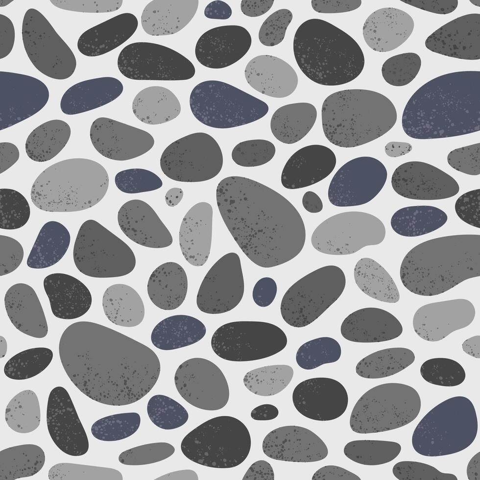 Pebble seamless pattern. Smooth stones background. Gray cobblestone paving texture. Sea or river pebbles and rocks repeating wallpaper. vector