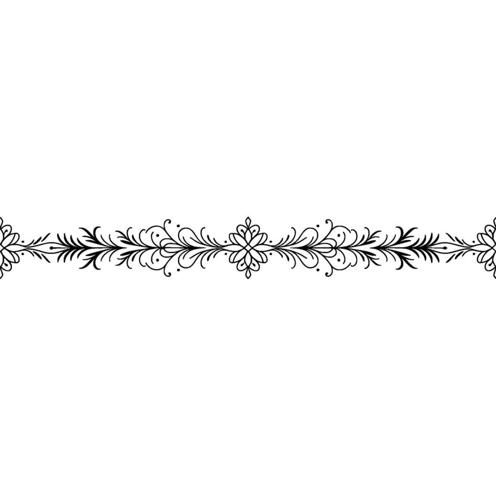 Elegant Floral Border, Line Art On White, Decorative Element vector