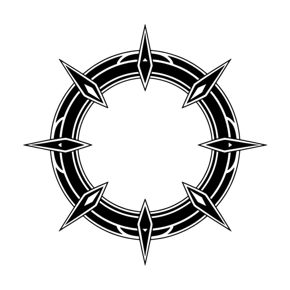 Geometric Abstract Circle Symbol With Spikes Black And White vector