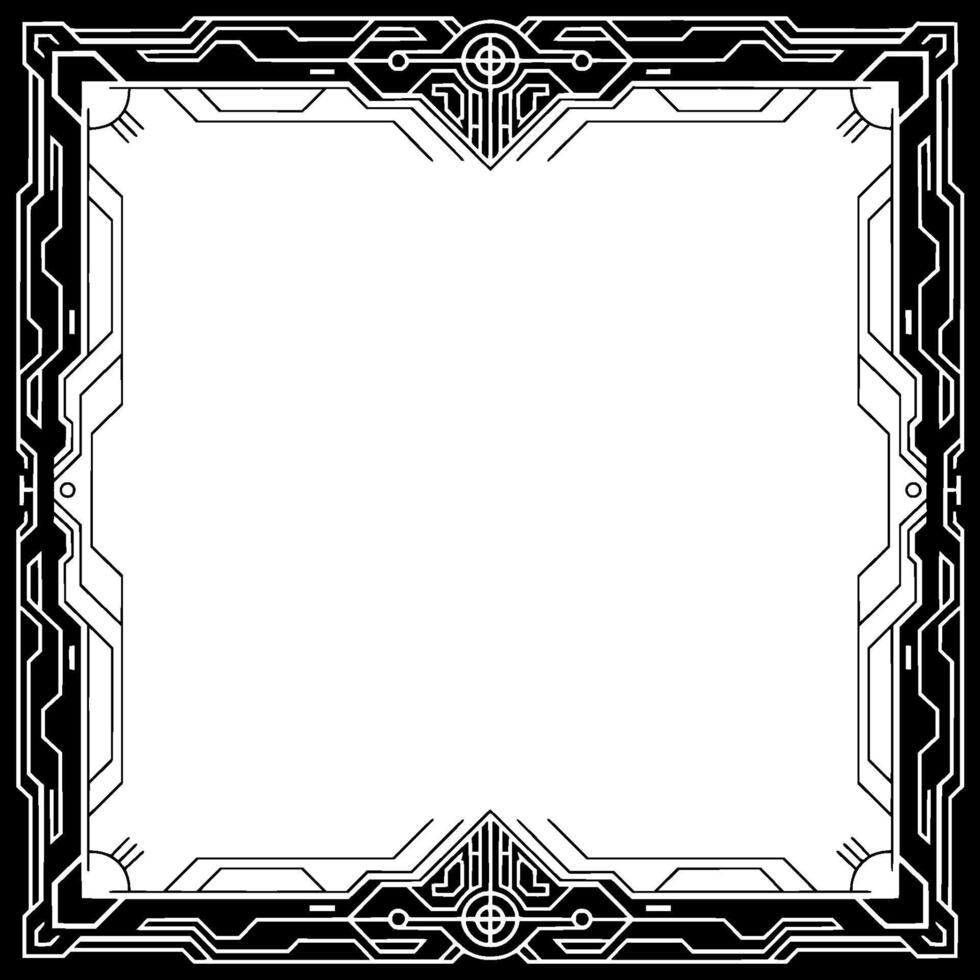 Futuristic Tech Frame, Geometric Border, Black And White, Minimalist vector