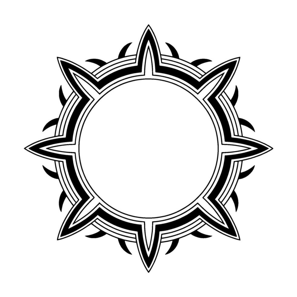 Geometric Sunburst Frame Black White, Minimalist, Decorative, Blank Center vector