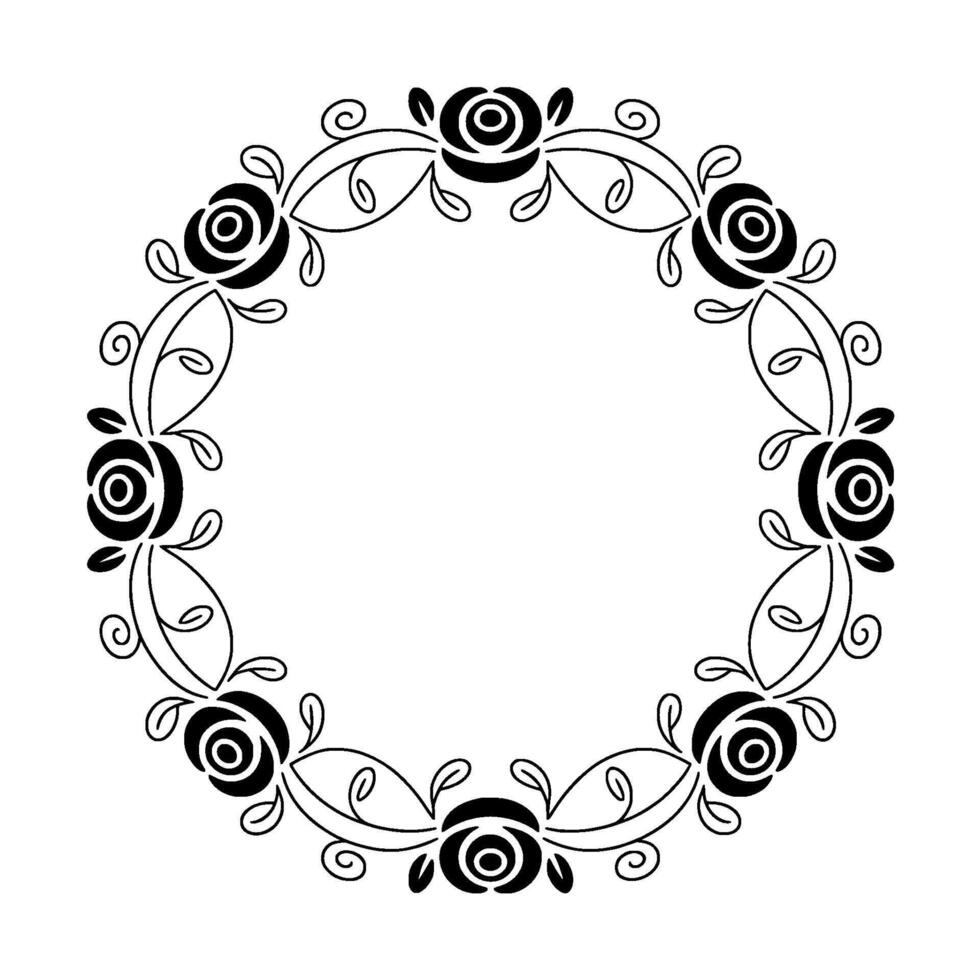 Elegant Black Rose Circle Frame, Minimalist Floral vector