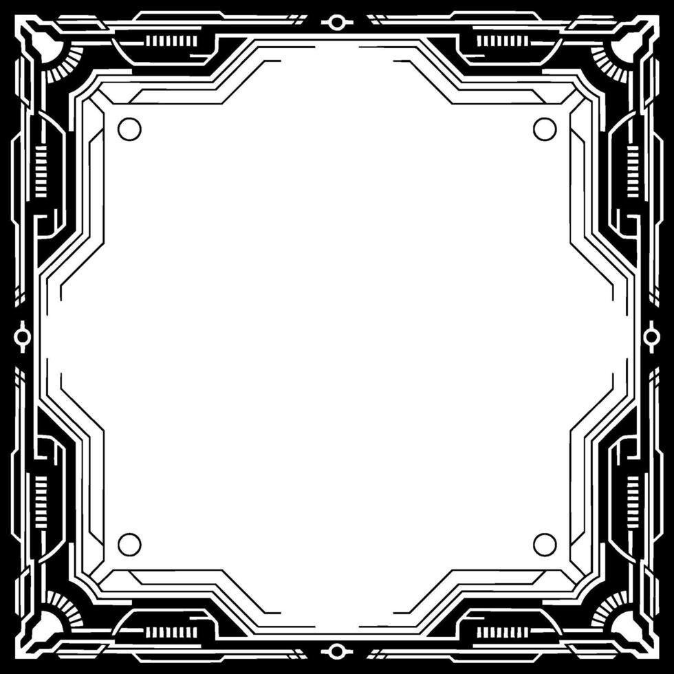 Futuristic Tech Frame Black White Circuit Board Border With Empty Space vector