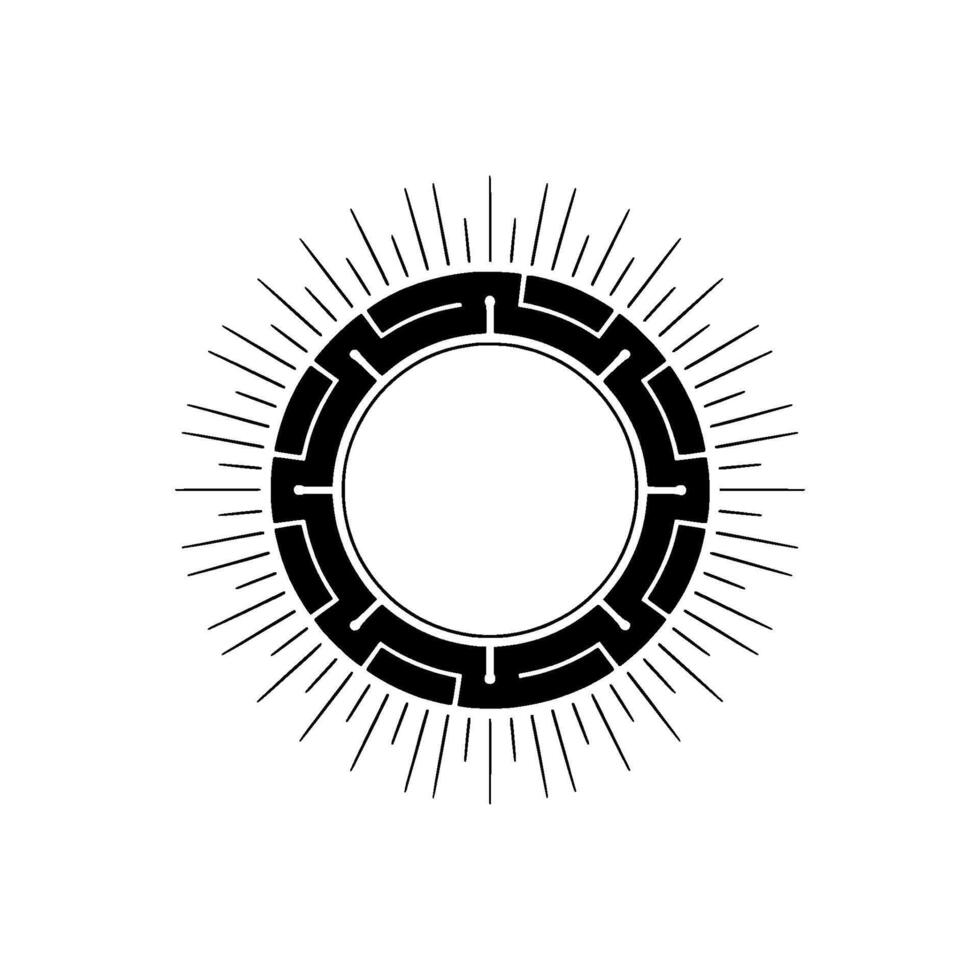 Black Sunburst Emblem With Geometric Maze, Minimalist vector