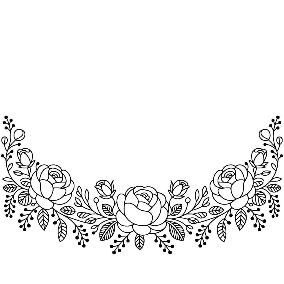 Elegant Floral Border Black White Rose On White vector