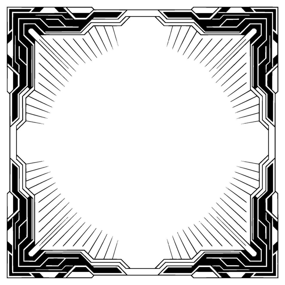 Geometric Deco Frame With Burst Lines Black White vector