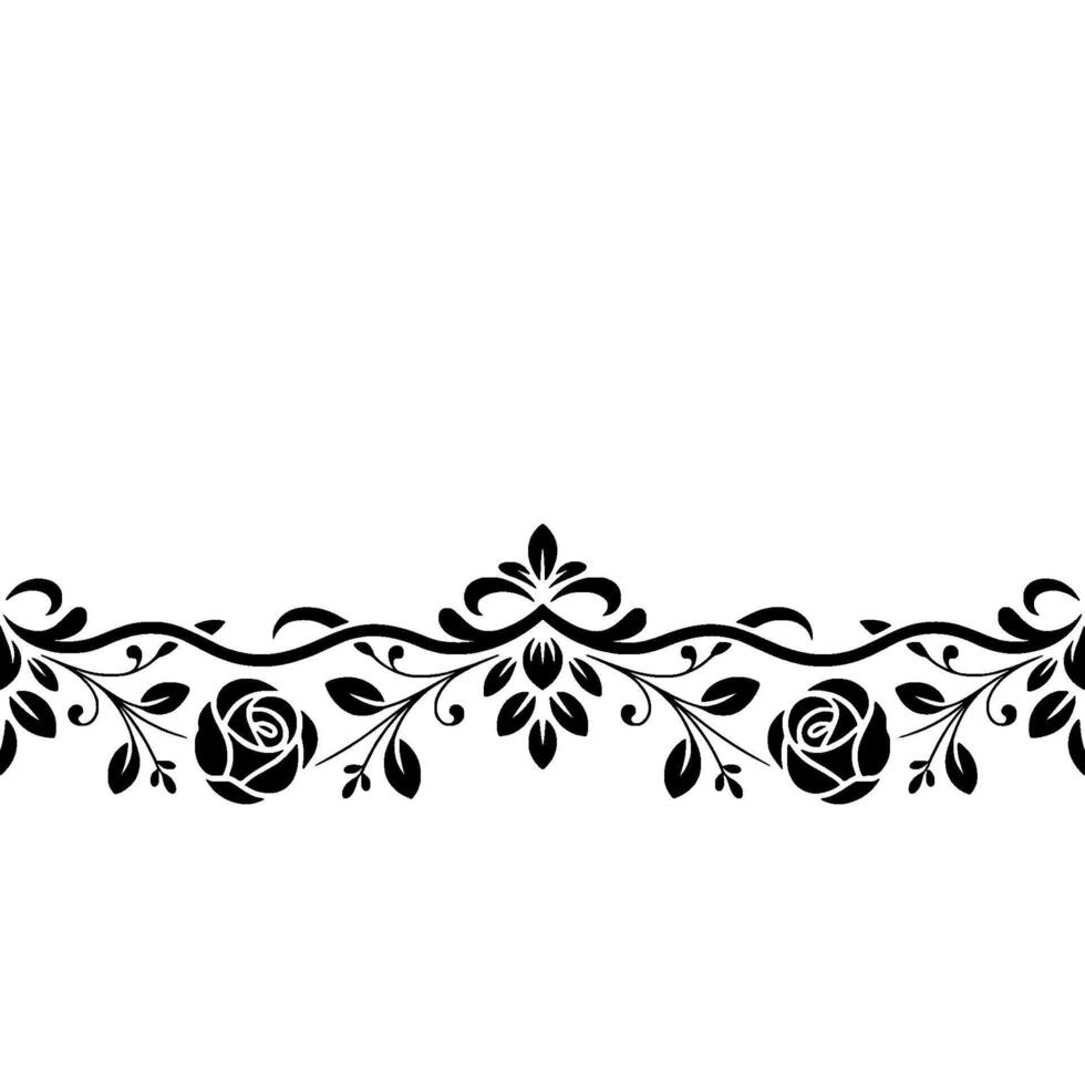 Elegant Floral Border Black And White Rose And Leaf On White vector