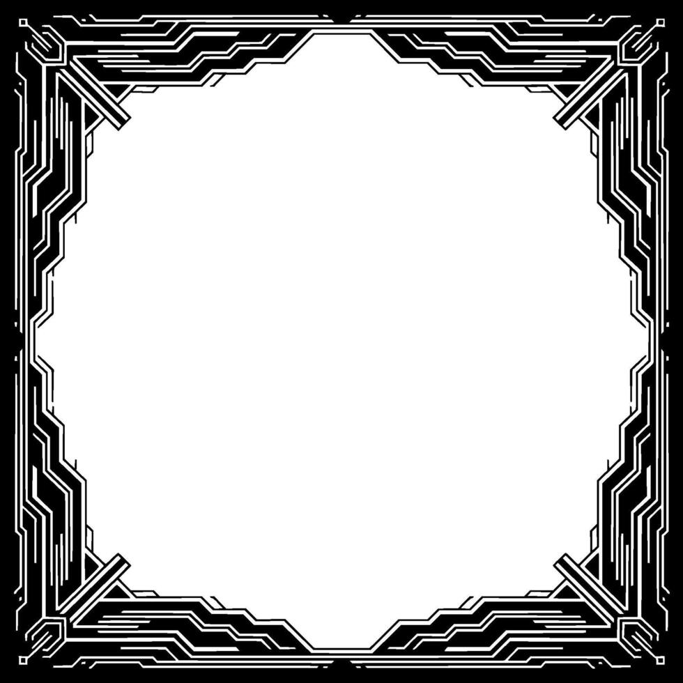 Geometric Tech Frame Futuristic Circuitry Border, Black White vector