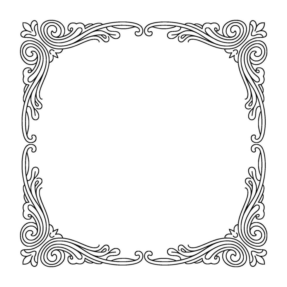Ornate Scrollwork Frame Elegant Black Outline On White vector