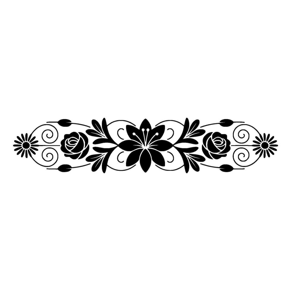 Elegant Floral Ornament in Black Silhouette on White Background vector