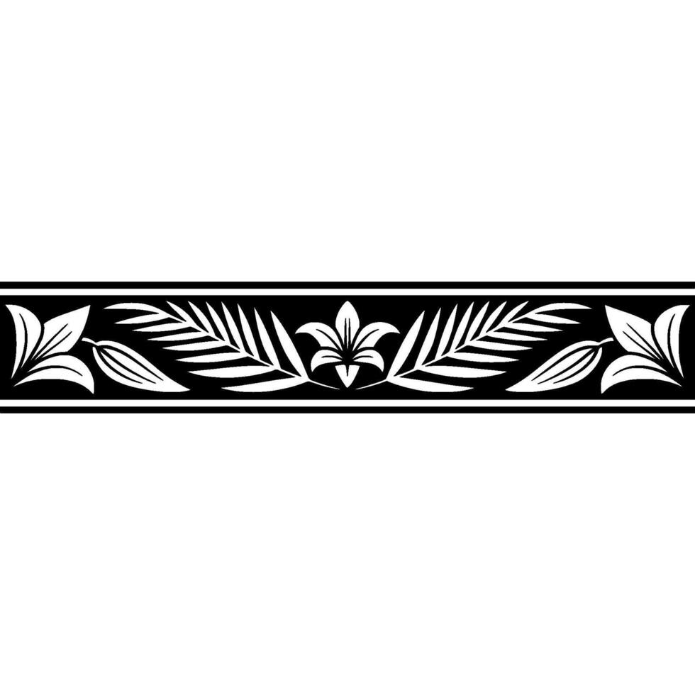 Black and White Floral Border Elegant, Repeating Pattern, Isolated vector