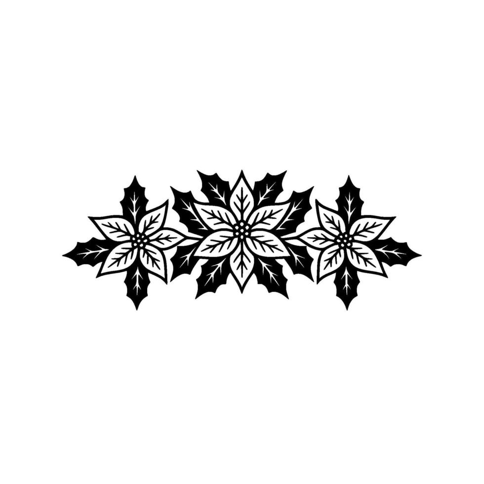 Elegant Black Poinsettia Border on White Festive Minimalist vector