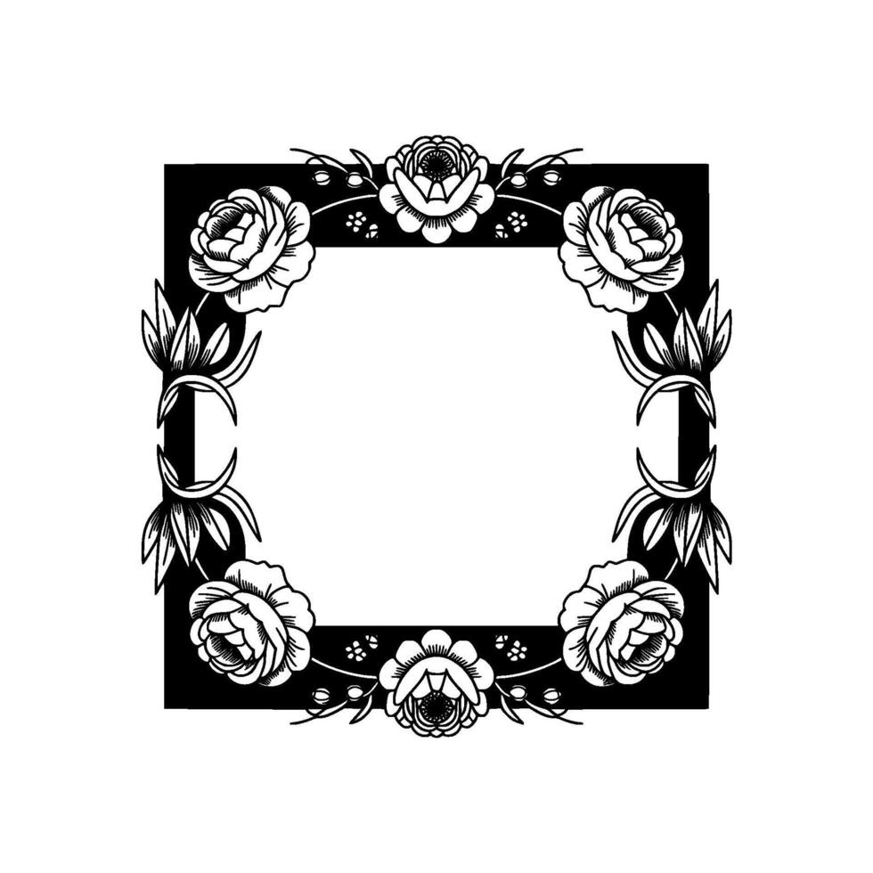 Elegant Floral Frame in Black and White Vintage Flourish Illustration vector