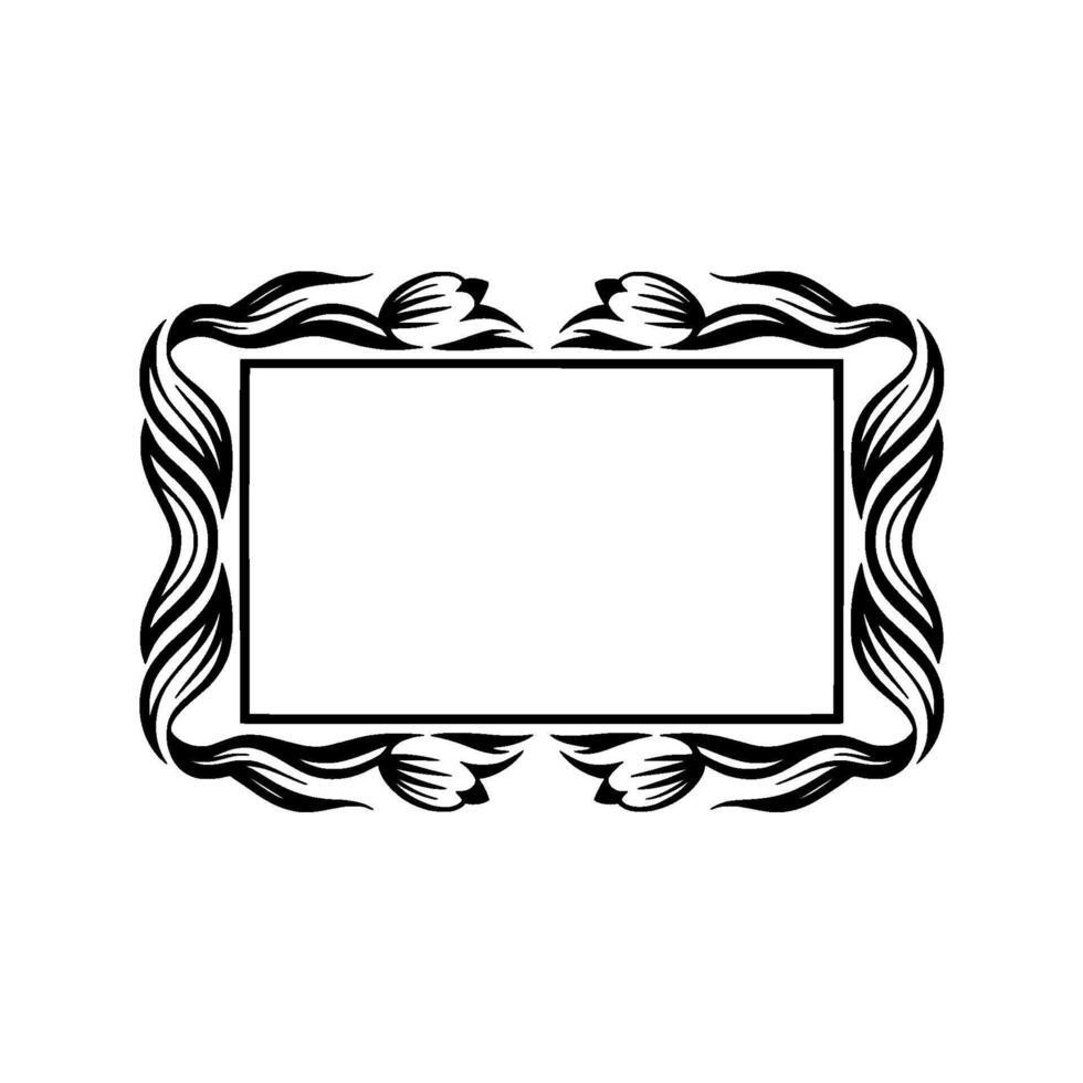 Elegant Black Floral Frame with Blank Center on White Background vector