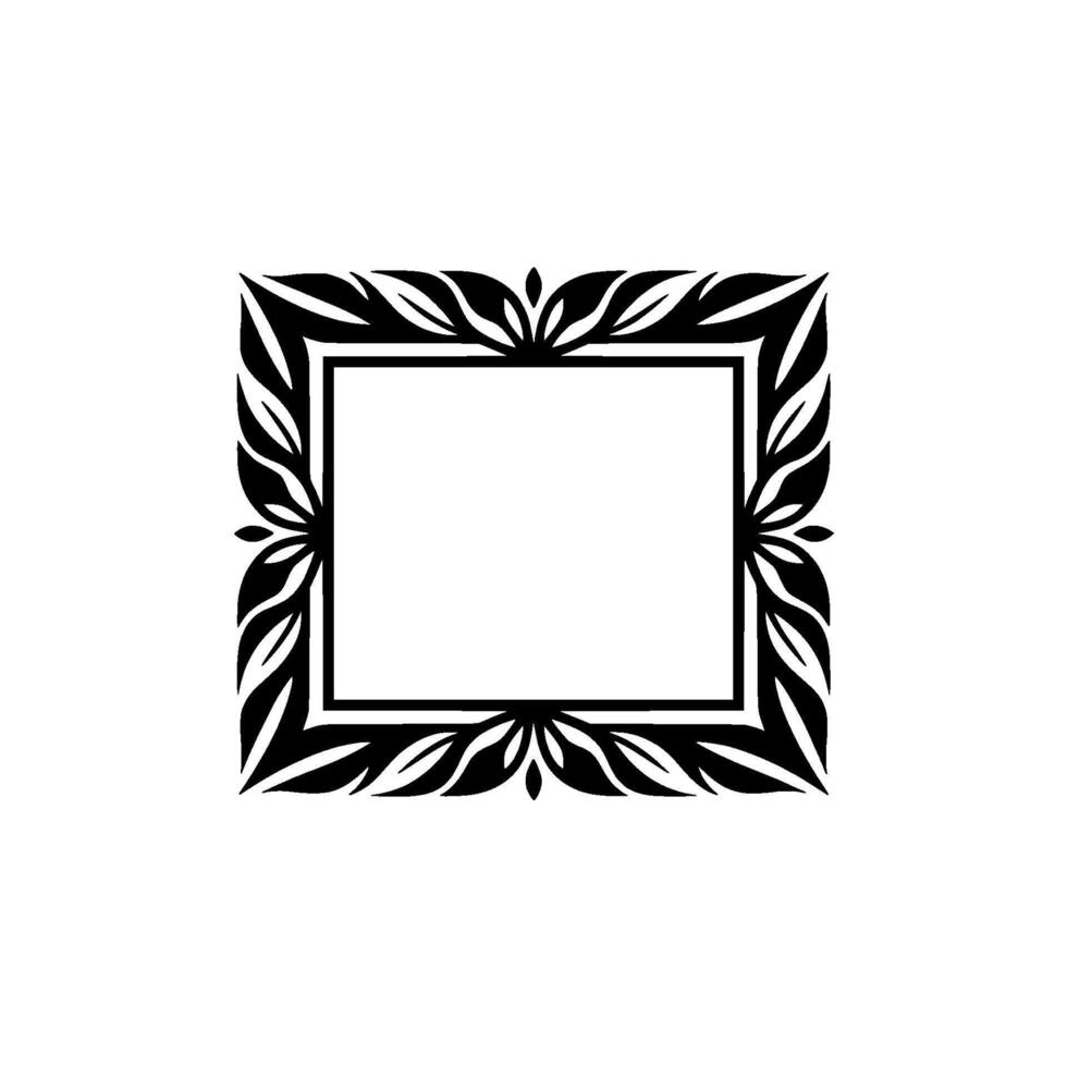 Elegant Black Leaf Frame on White, Minimalist, Illustration vector