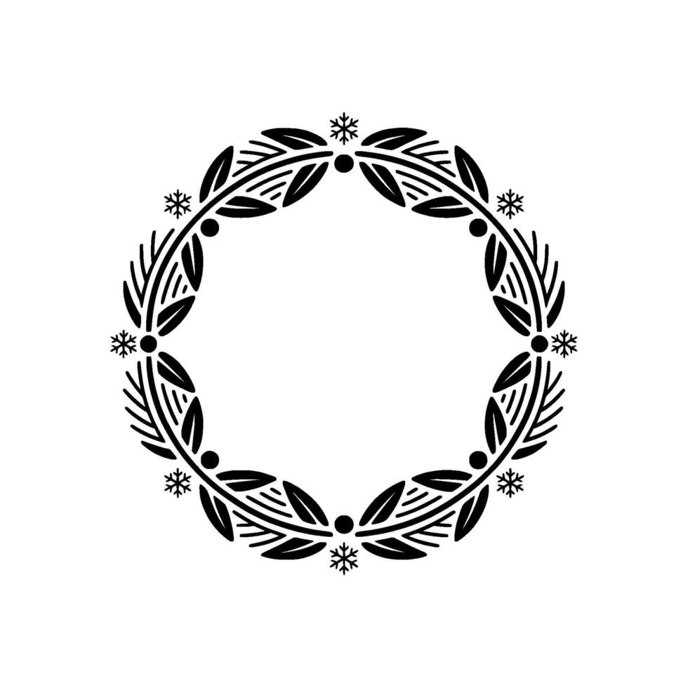 Minimalist Christmas Wreath Black Red Holiday Frame on Cream Background vector