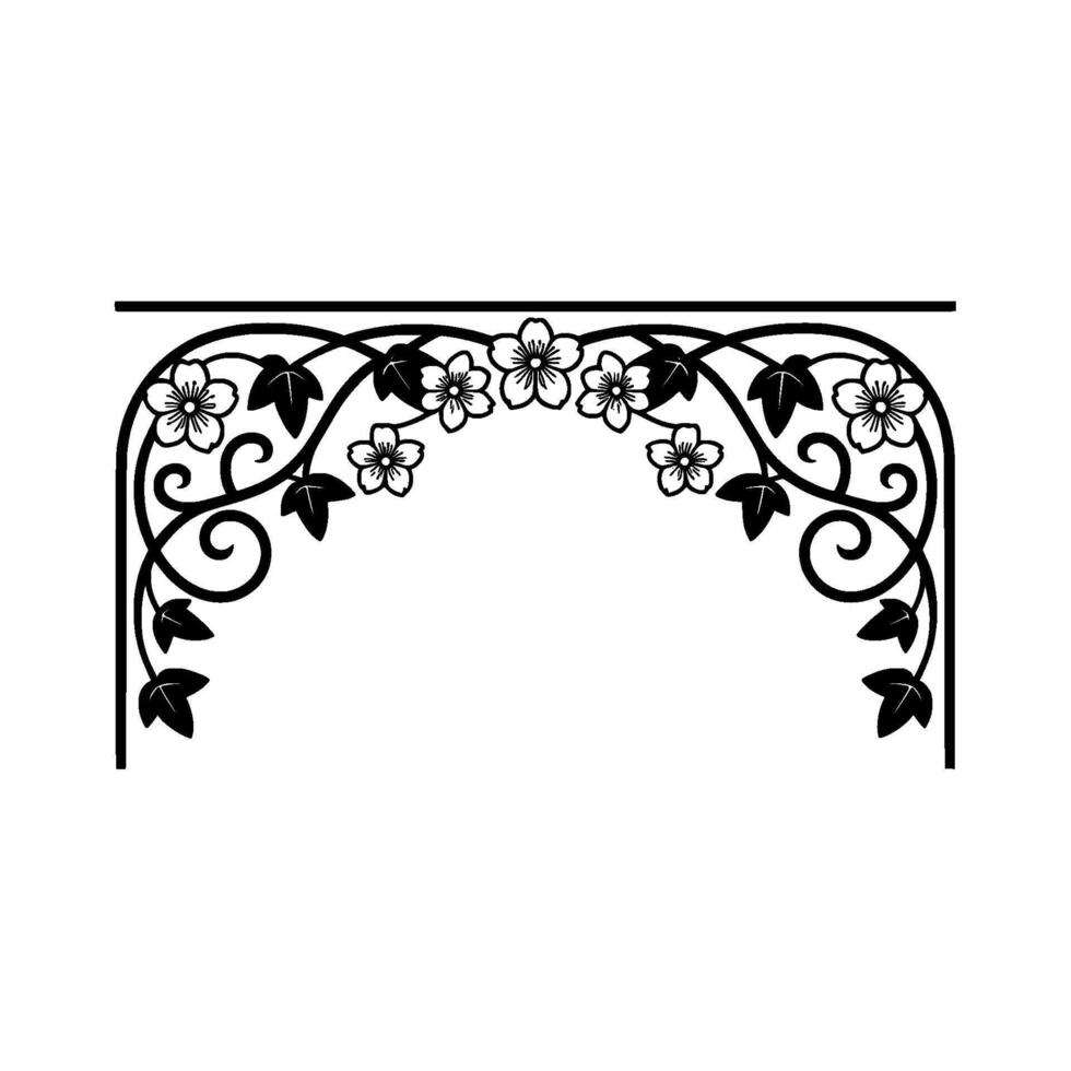 Elegant Floral Arch Silhouette Black and White vector