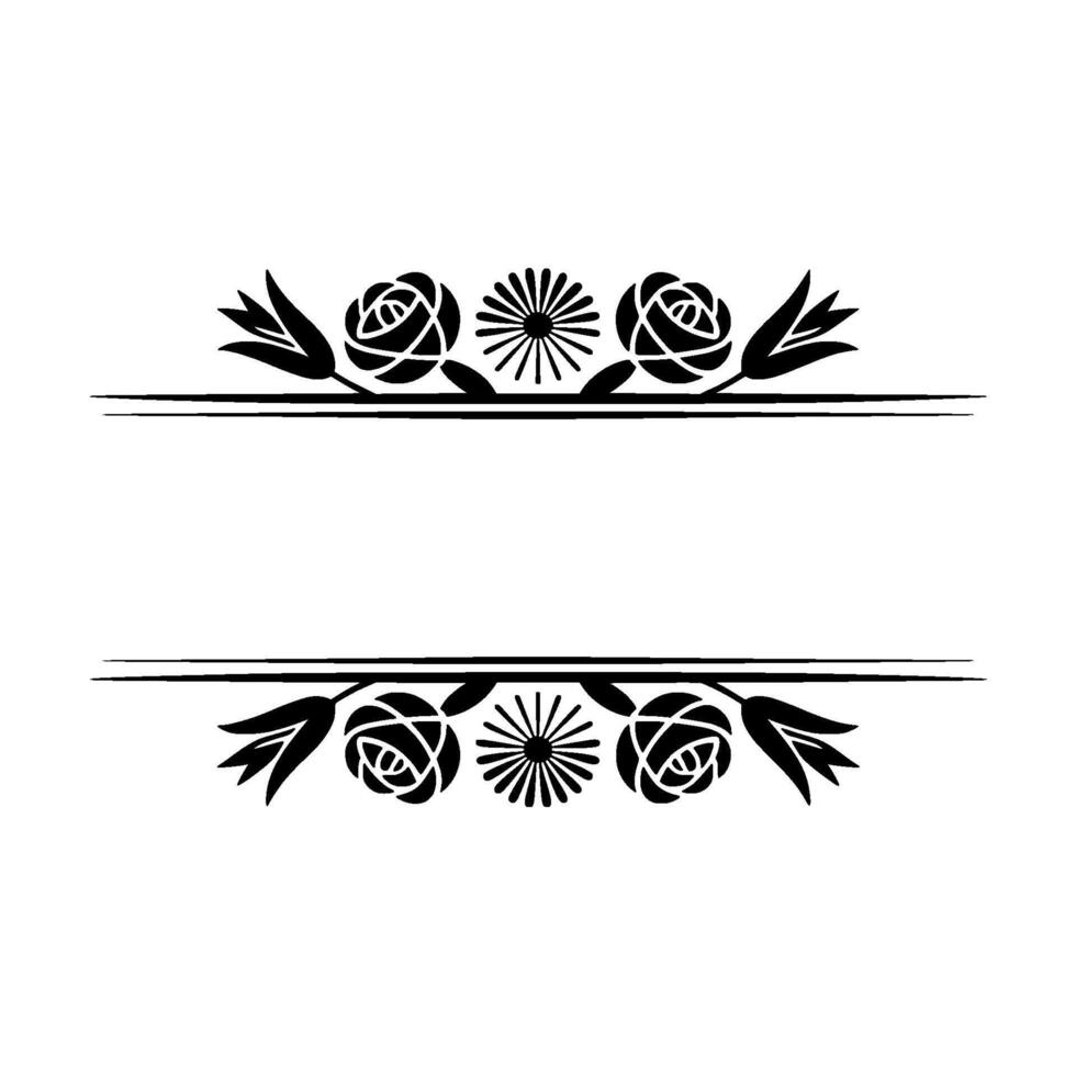 Elegant Floral Frame Black White, Decorative Border vector