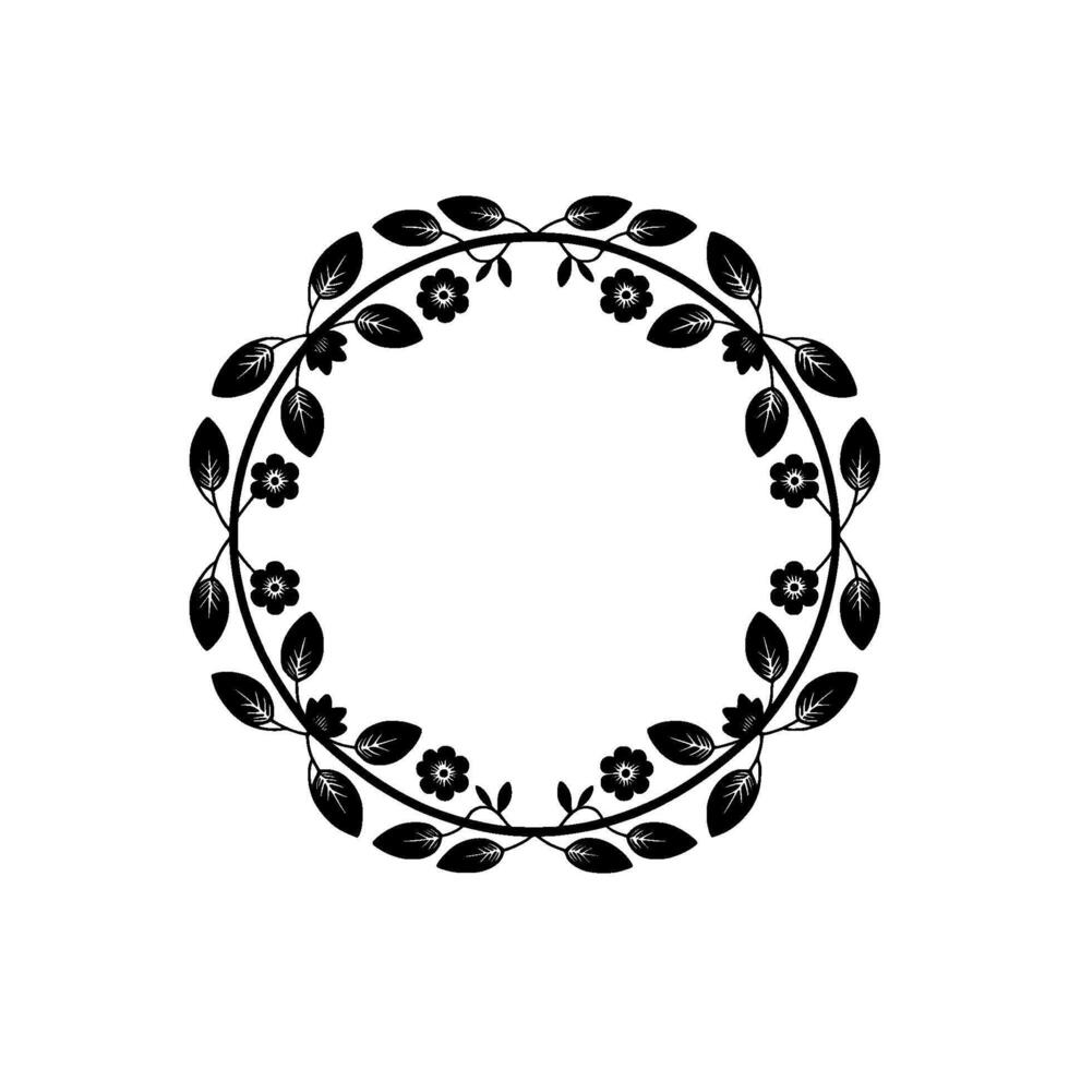 Elegant Floral Wreath Black White Illustration vector
