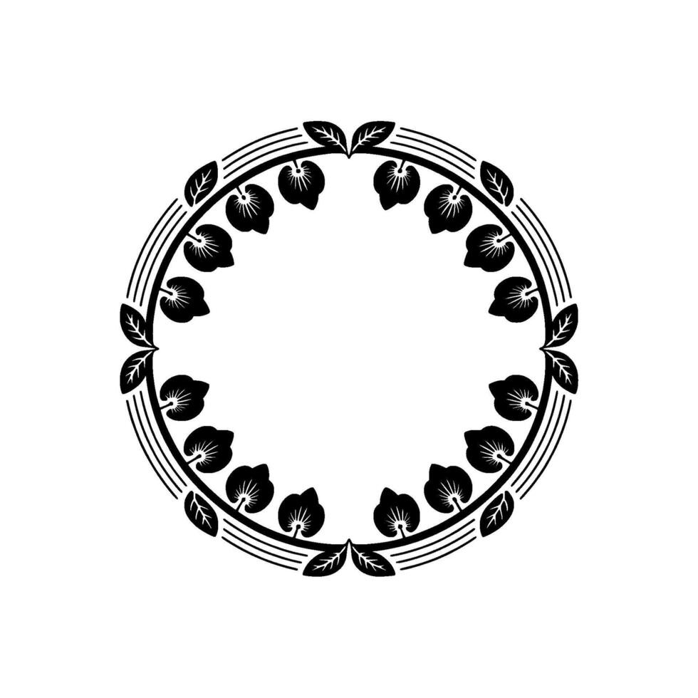 Black and White Floral Wreath Circle Frame on Cream Background vector