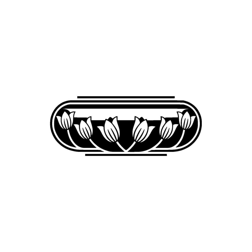 Elegant Floral Art Deco Border, Minimalist Black White vector