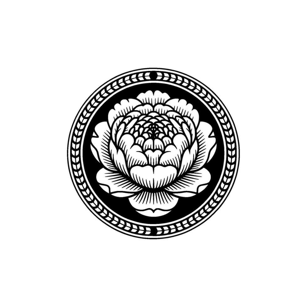 Elegant Black and White Floral Emblem, Circular vector