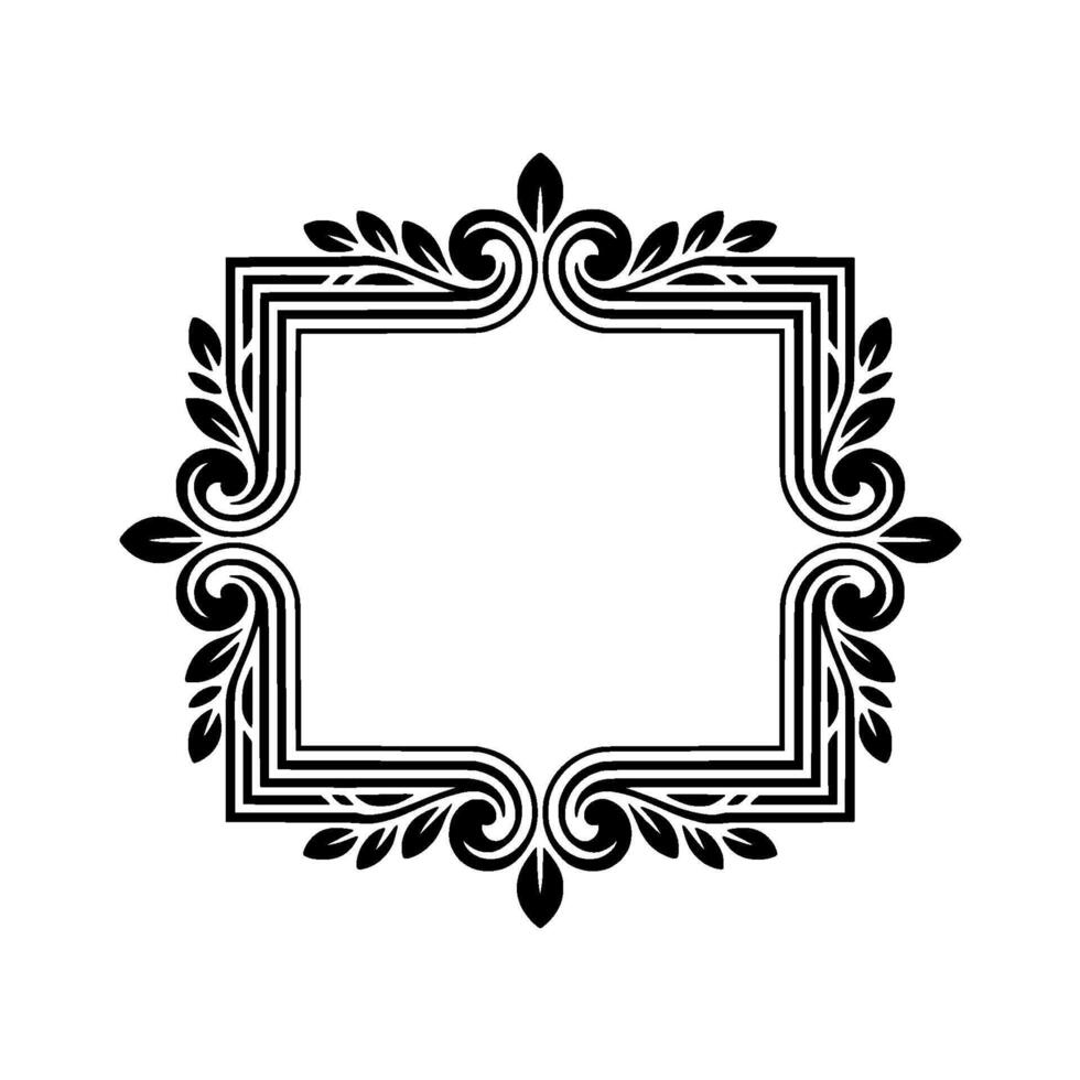 Ornate Black Frame with Floral and Scroll Elements on White vector