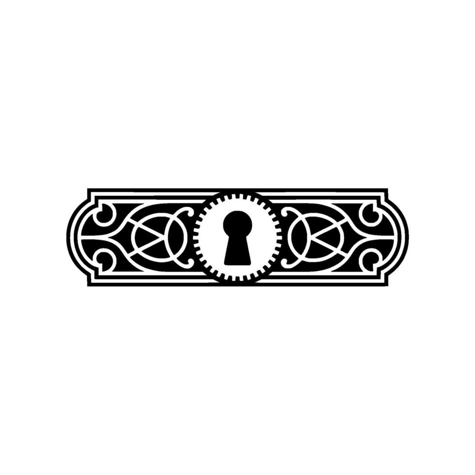 Decorative Keyhole with Ornate Pattern, Black White, Illustration vector