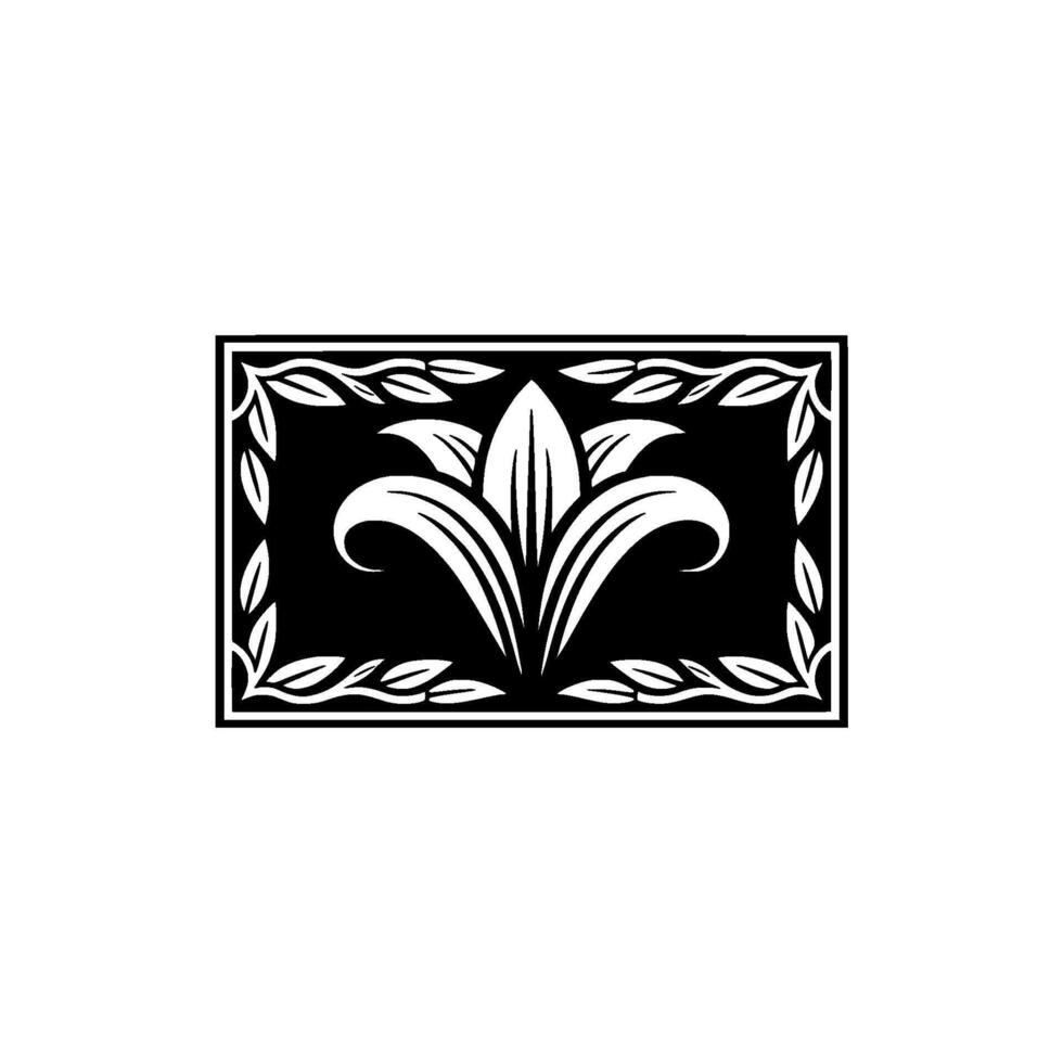 Elegant Floral Crest Black and White Decorative vector