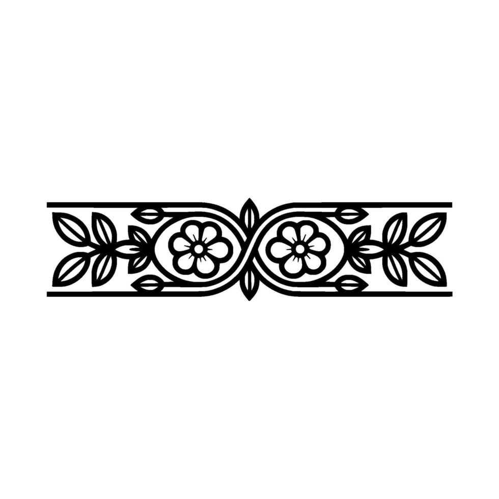 Elegant Floral Border in Black and White, Isolated on White - Floral border vector