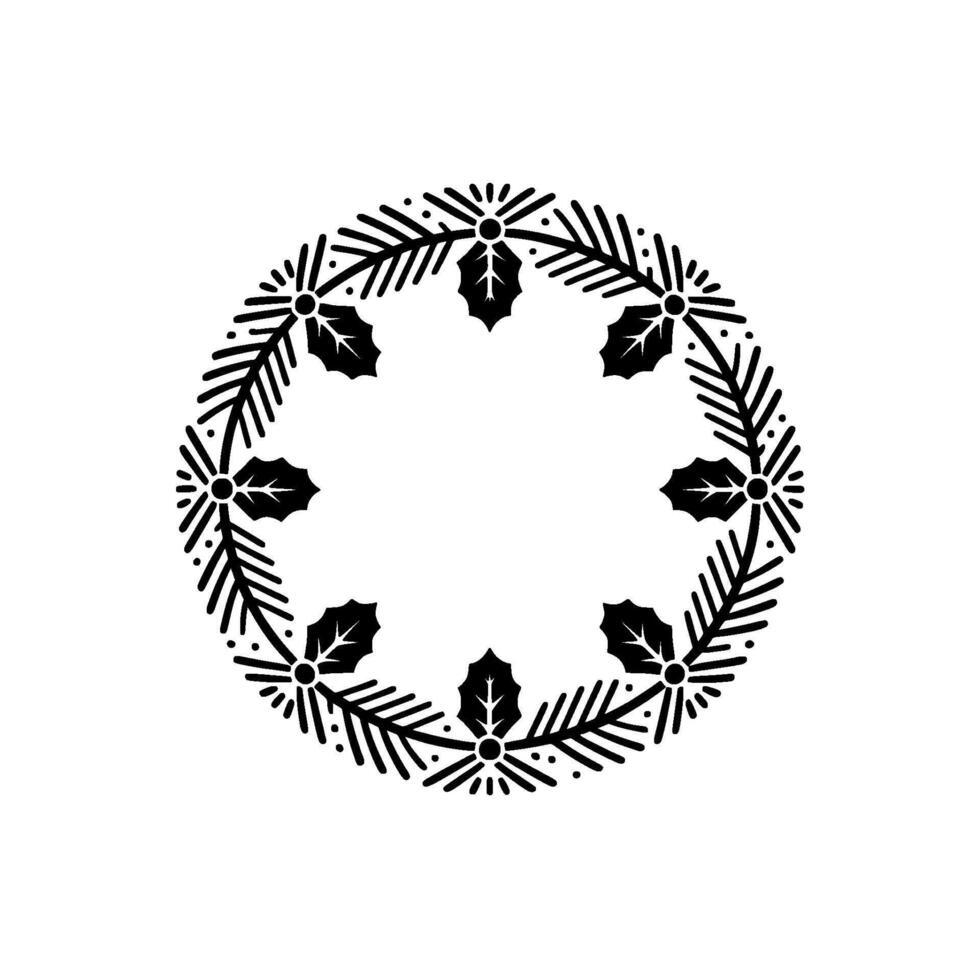 Minimalist Christmas Wreath with Holly and Berries - Holiday vector