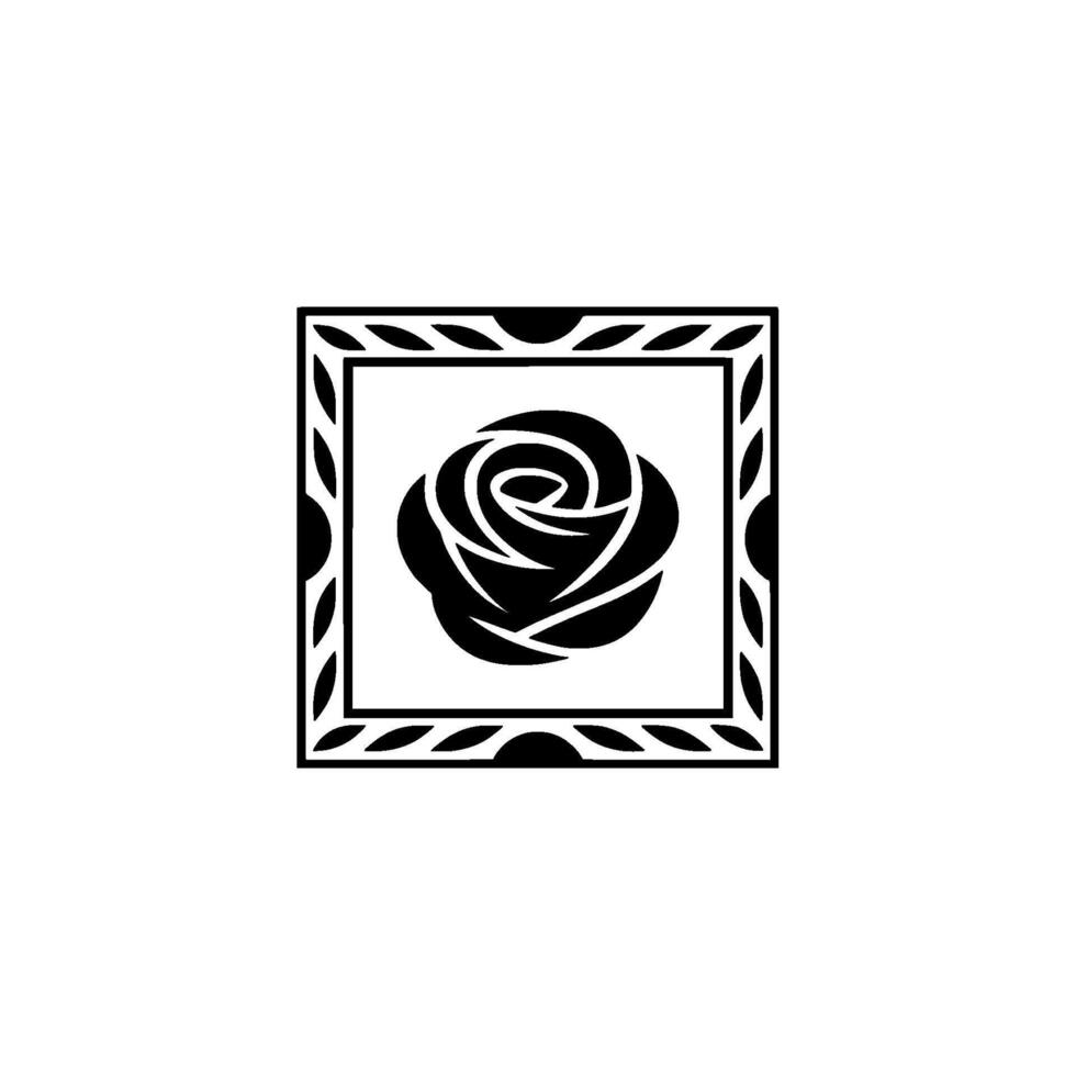 Elegant Rose in Square Frame, Black and White, Minimalist vector