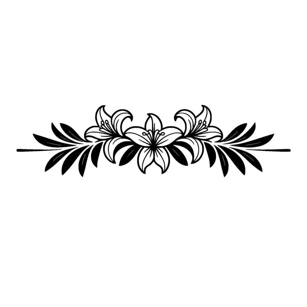Elegant Black and White Floral Divider Lily Silhouette vector