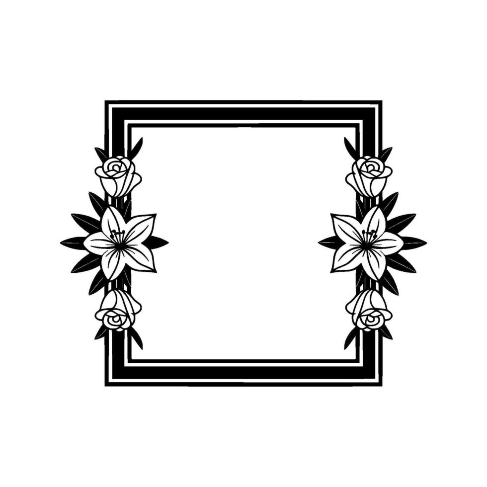 Floral Square Frame, Minimalist Black and White vector