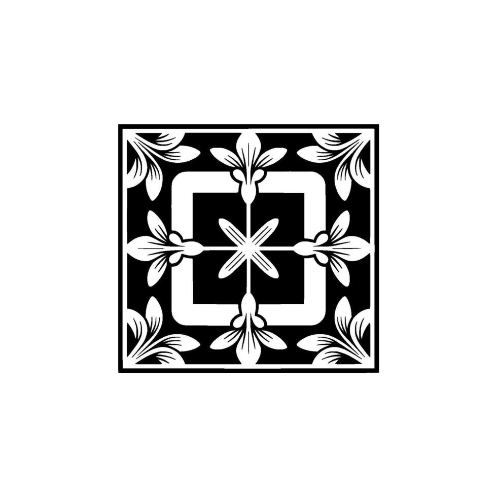 Ornate Black and White Tile with Fleurdelis Pattern vector