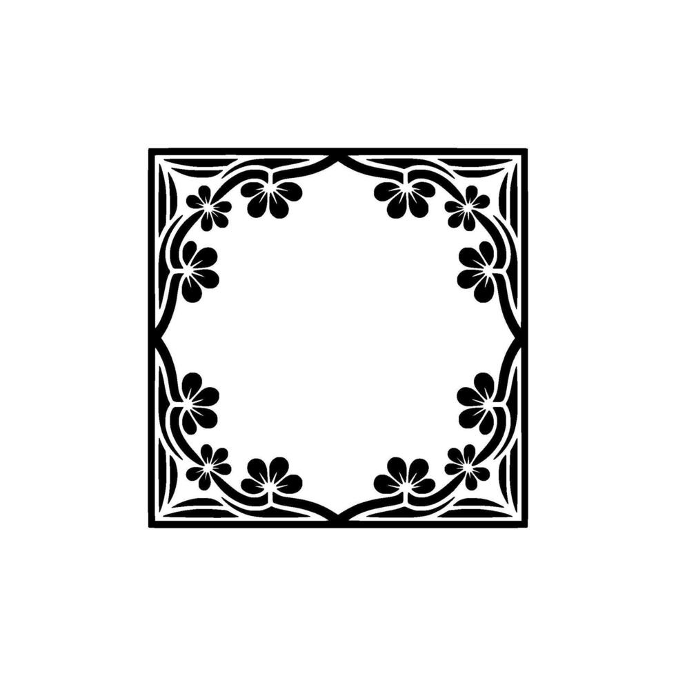 Elegant Black Floral Frame on White Decorative Element - Border vector